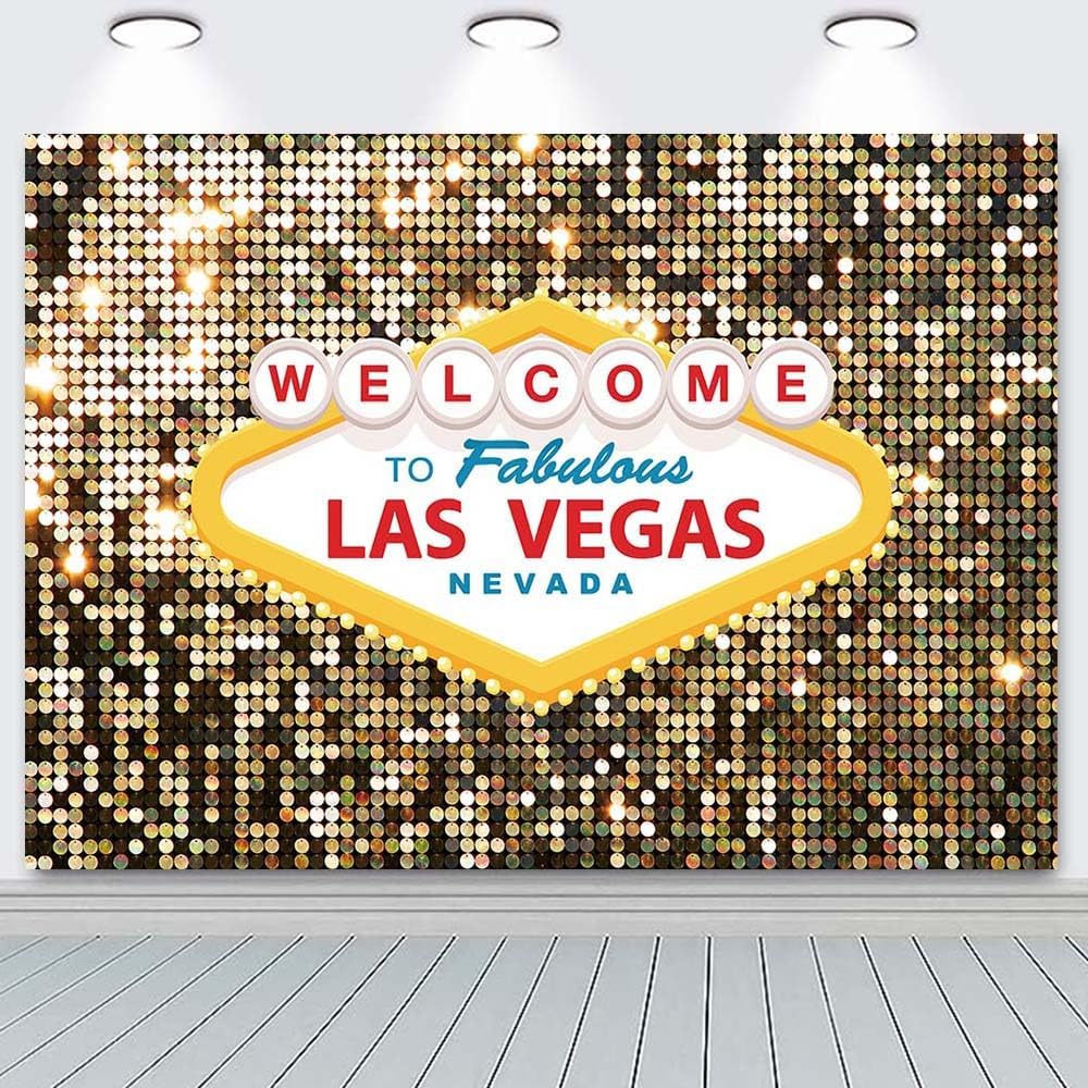 10x8ft Welcome to Las Vegas Party Photography Backdrops Vintage Birthday Prom Ceremony Baby Shower Banner Supplies Props Polyester Fabulous Casino Poker Movie Themed Photo Background