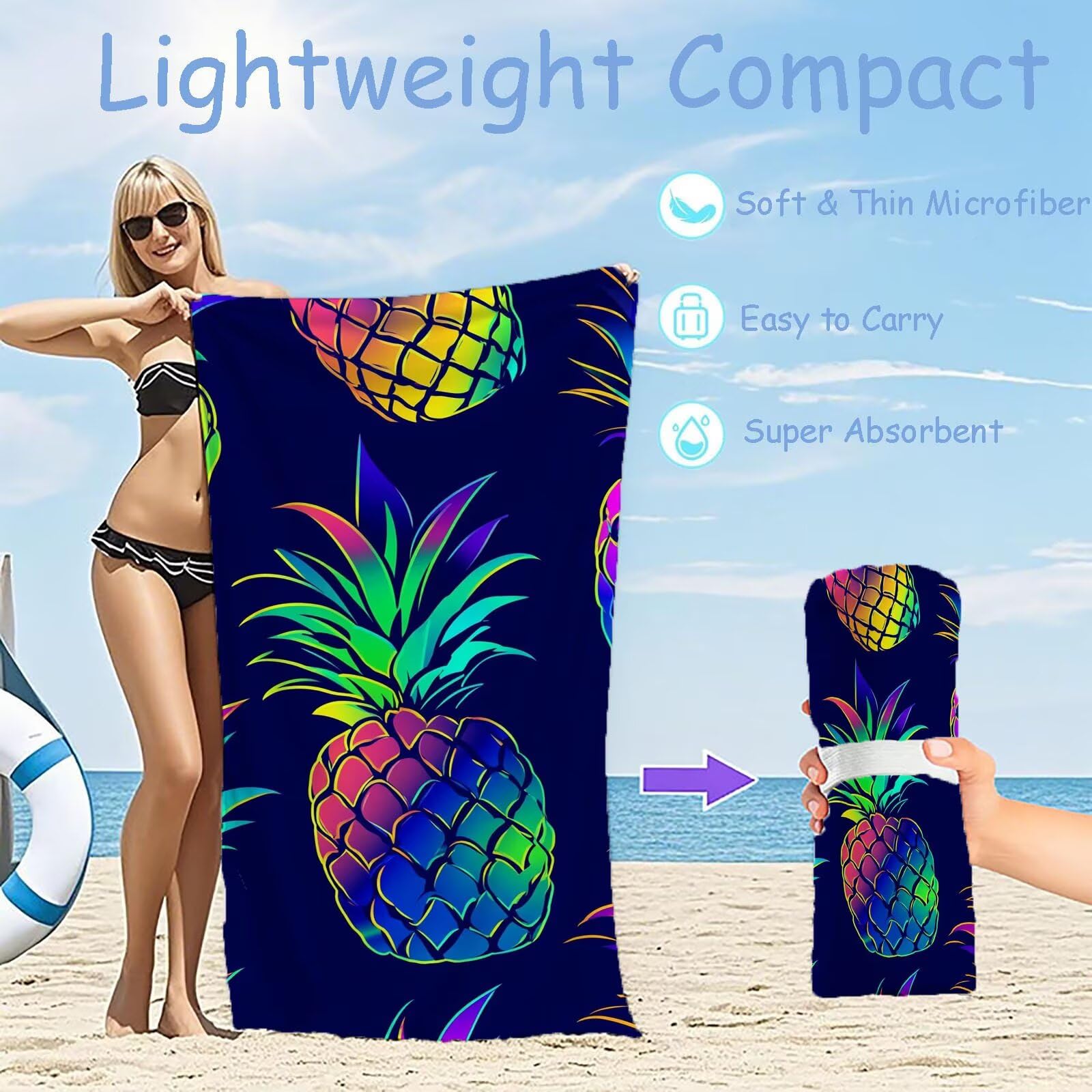 Ręcznik plażowy xxl 90 x 200 cm ręcznik z mikrofibry owocowy mata plażowa odporna na piasek, lekka szybkoschnąca, dla mężczyzn i kobiet ręcznik plażowy, z torbą do przenoszenia do sauny do pływania na