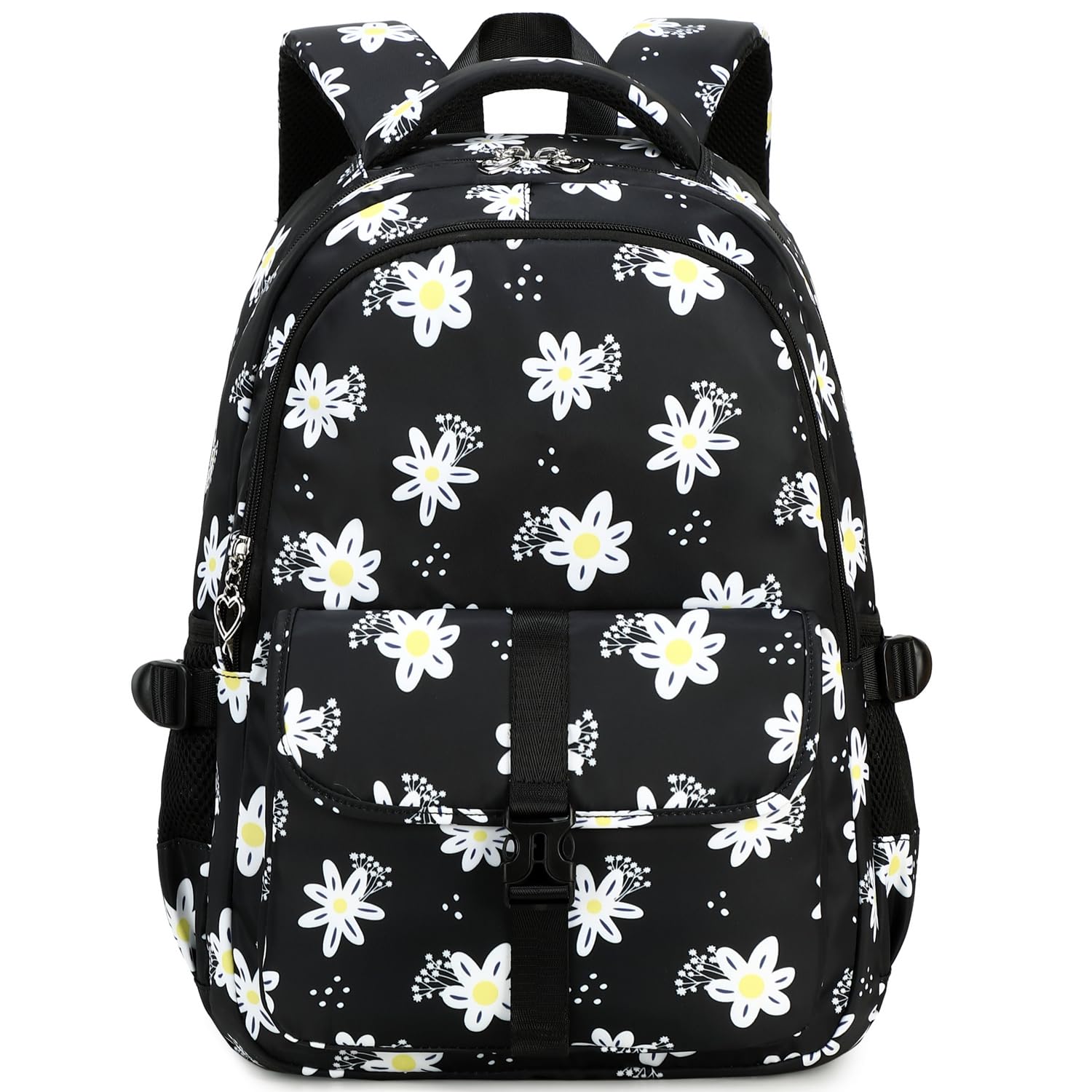 Leaper Women Floral Laptop Backpack Water-resistant College Bags Travel Backpack Flower Daypack Fits 15.6 Inch Laptop Black