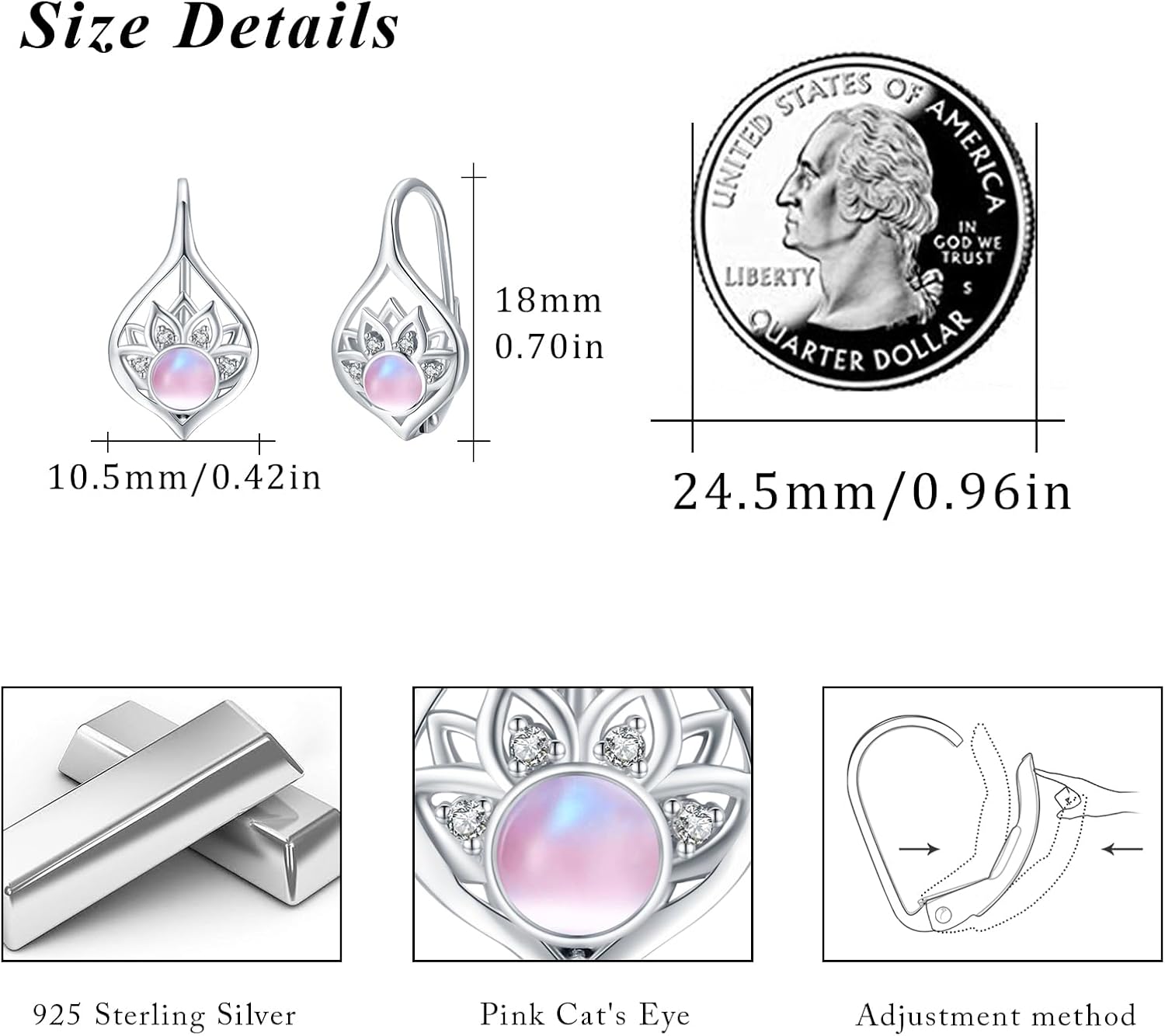 Lotus Earrings for Women 925 Sterling Silver Gemstone Lotus Flower Leverback Earrings Yoga Gemstone Jewelry Gifts for Women