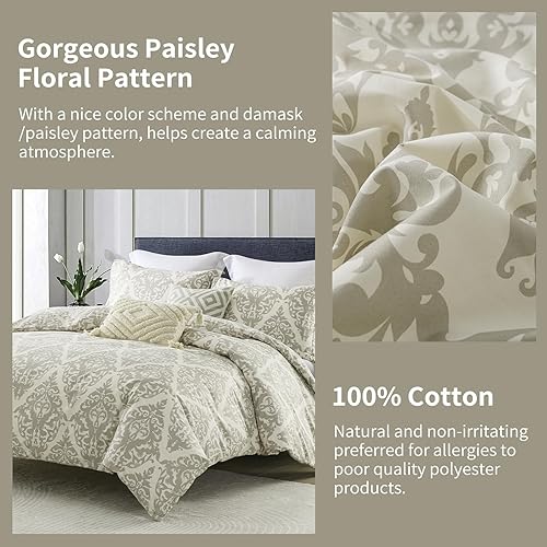 Vista 70 de PERHOM Funda de edredón azul Queen – Funda de edredón de damasco de cachemira tamaño Queen, juego de funda de edredón de 3 piezas, 100% algodón