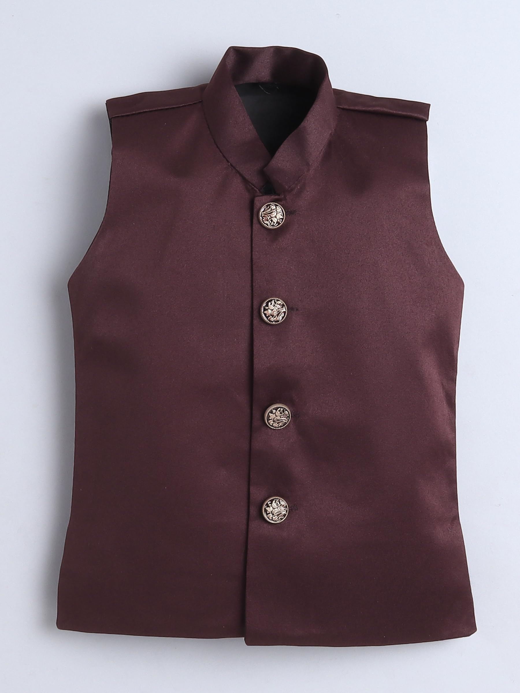 FOURFOLDS Boys Embroidered Sherwani & Trouser Set With Shrug- Wine 4