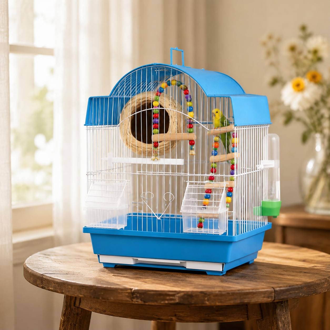 Jaula para Aves pequeñas y Medianas Metal con diseño Niveles, Jaula para periquitos - para Canarios, Azul, Azul
