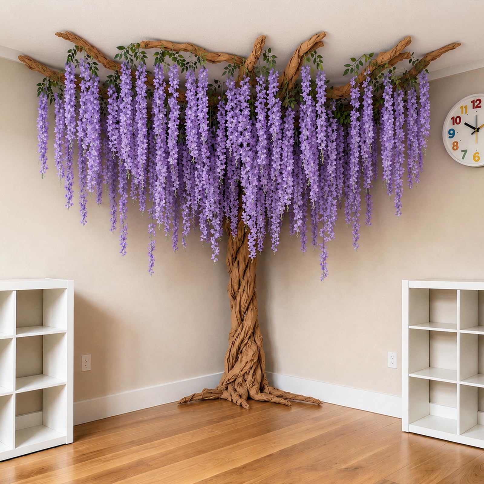 DIY Wisteria Tree for Classroom, 36 Pcs 3D Hanging Flower Branches | Purple Artificial Vine and Kraft Paper, Artificial Fake Blossom Tree for Indoor Bedroom Cei