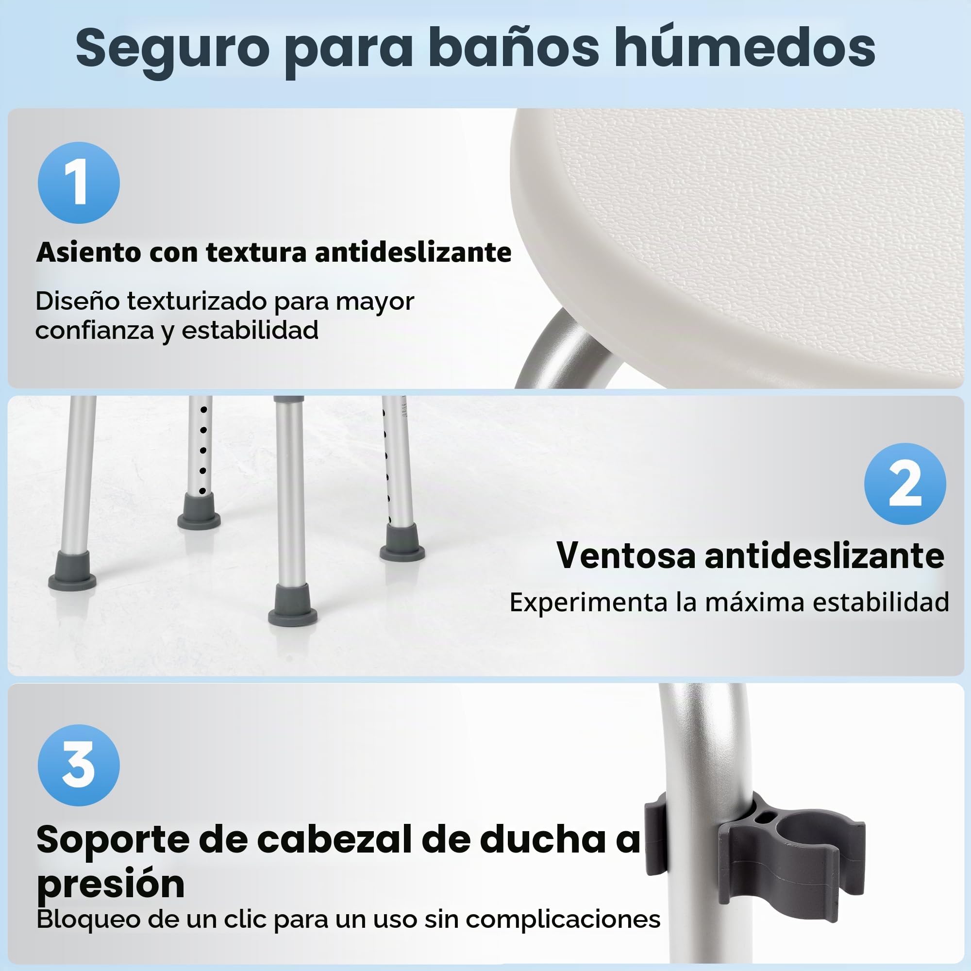 Careboda Taburete Ducha, 34-52cm, 136kg, Aluminio, Antideslizante