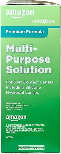 Miniatura 4 de Amazon Basic Care Solución multipropósito para lentes de contacto - Fórmula premium, 12 onzas líquidas (paquete de 2)