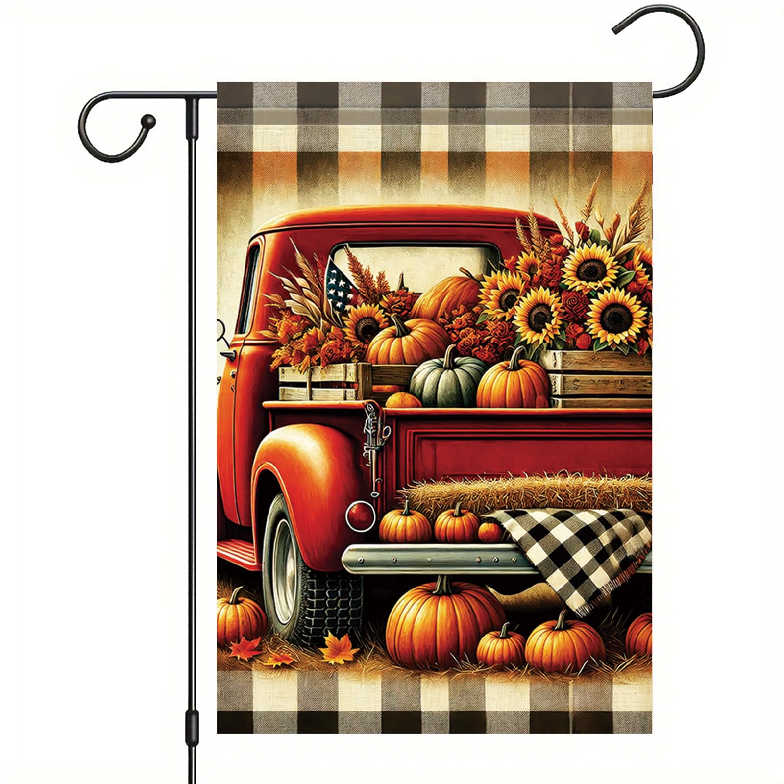 Starlit Patio Fall Garden Flag Red Truck with Pumpkin Sunflower Flag 12x18 Inch Double-Sided Autumn Harvest Farmhouse Vintage Yard Banner Outdoor
