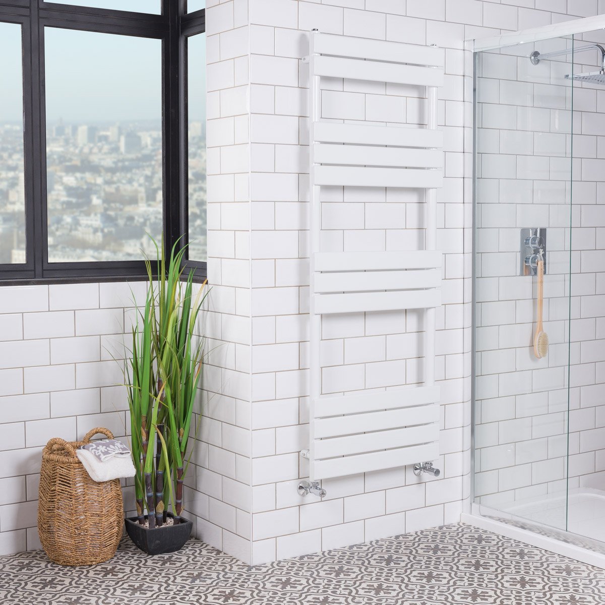 Warmehaus Designer Minimalist Bathroom Flat Panel Heated Towel Rail Radiator Ladder Rad 1600 x 600 mm - White