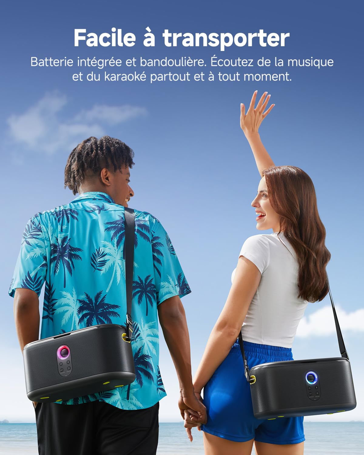 Ikarao Shell S1 Machine de Karaoké avec Écran Intégré, Bluetooth, Micros sans Fil et Éclairage Festif – Parfait pour Enfants, Adultes et Activités Extérieures