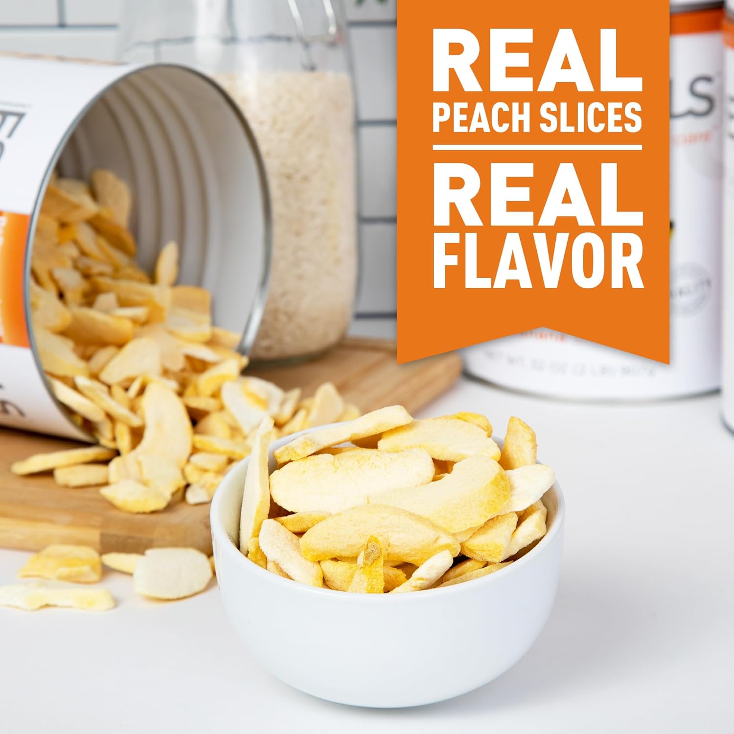 Emergency Essentials Freeze-Dried Peach Slices #10 Can, Freeze-Dried Fruit, Freeze-Dried Peaches, Peach Rings Snacks, Emergency Food Cans, 30-Year Shelf Life Food