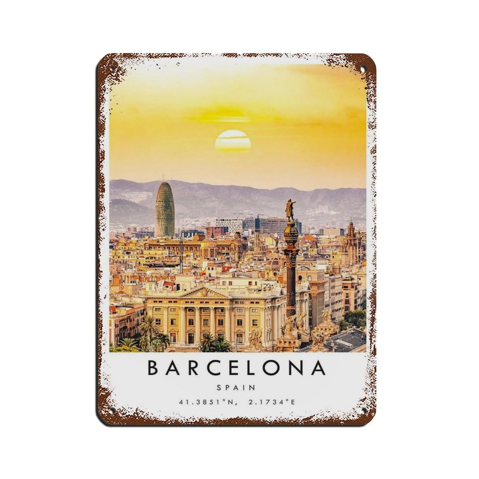 Barcelona Travel, Barcelona Poster (2) Tin Sign Vintage Metal Pub Club Cafe Bar Home Wall Art Decoration Poster Retro 12x16inch(30x40cm)