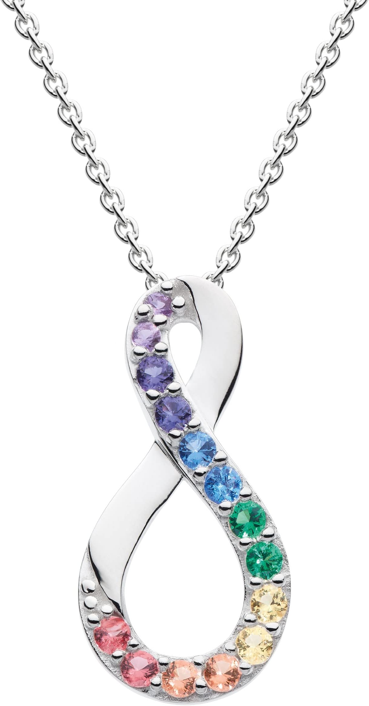 Dew Rainbow Infinity Pendant 18" Necklace – Sterling Silver, Vibrant Multi Co...