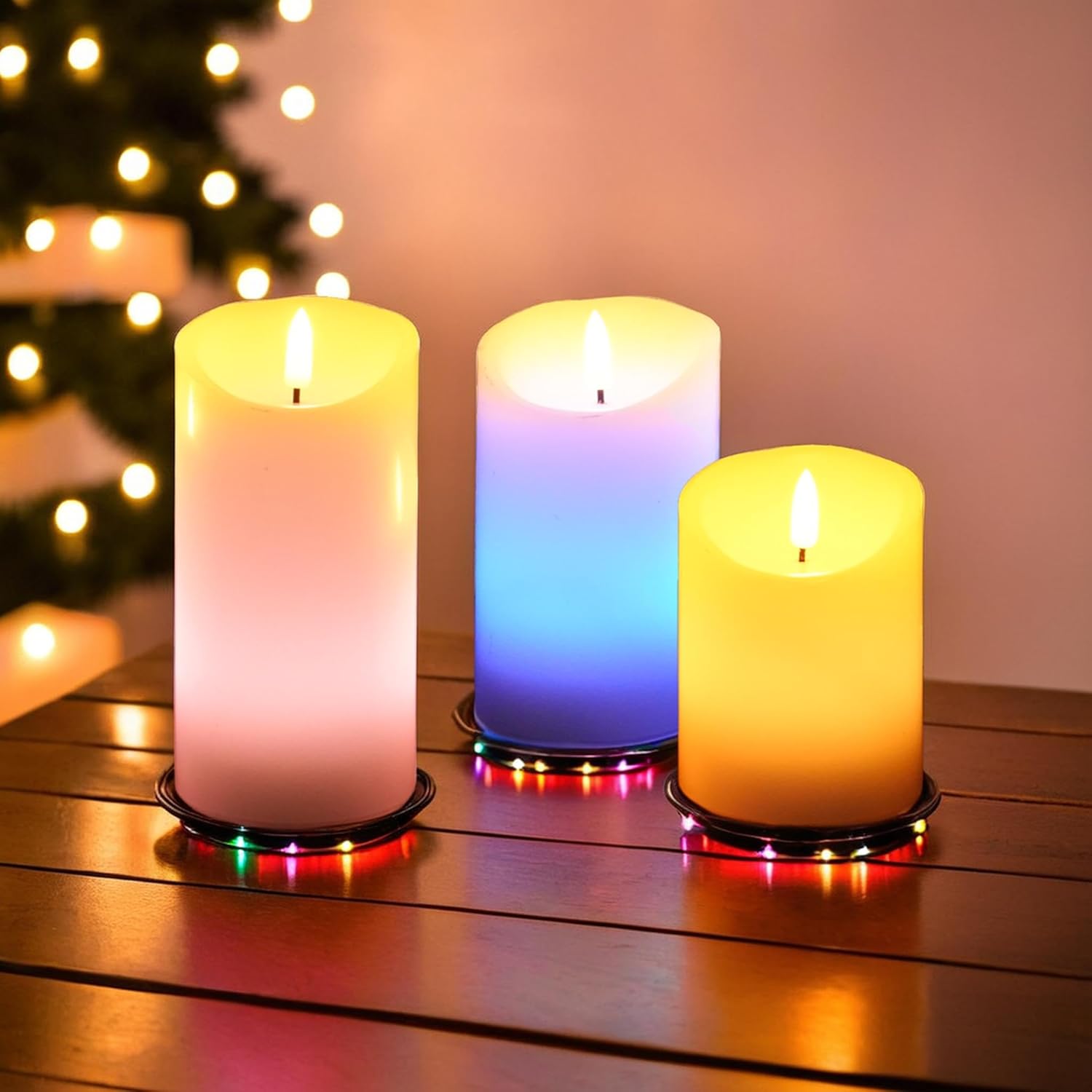 NICEME 3PCS LED Multi Colored Flameless Candles Battery Operated Flickering Flame Color Changing Candles with Remote Control Real Wax Electric Fake Candles, D3” x H4” 5" 6"
