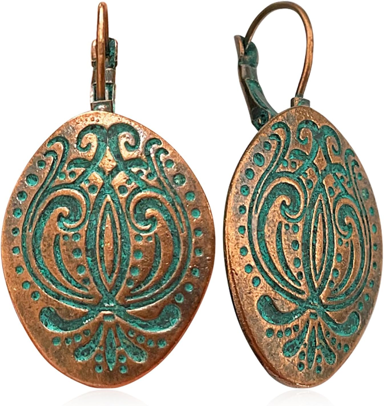 Unique Bohemian Vintage Bronze Totem Geometric Dangle Drop Earrings Personalized Boho Ethnic Oval Carved Lever Back Earrings for Women Jewelry Gifts