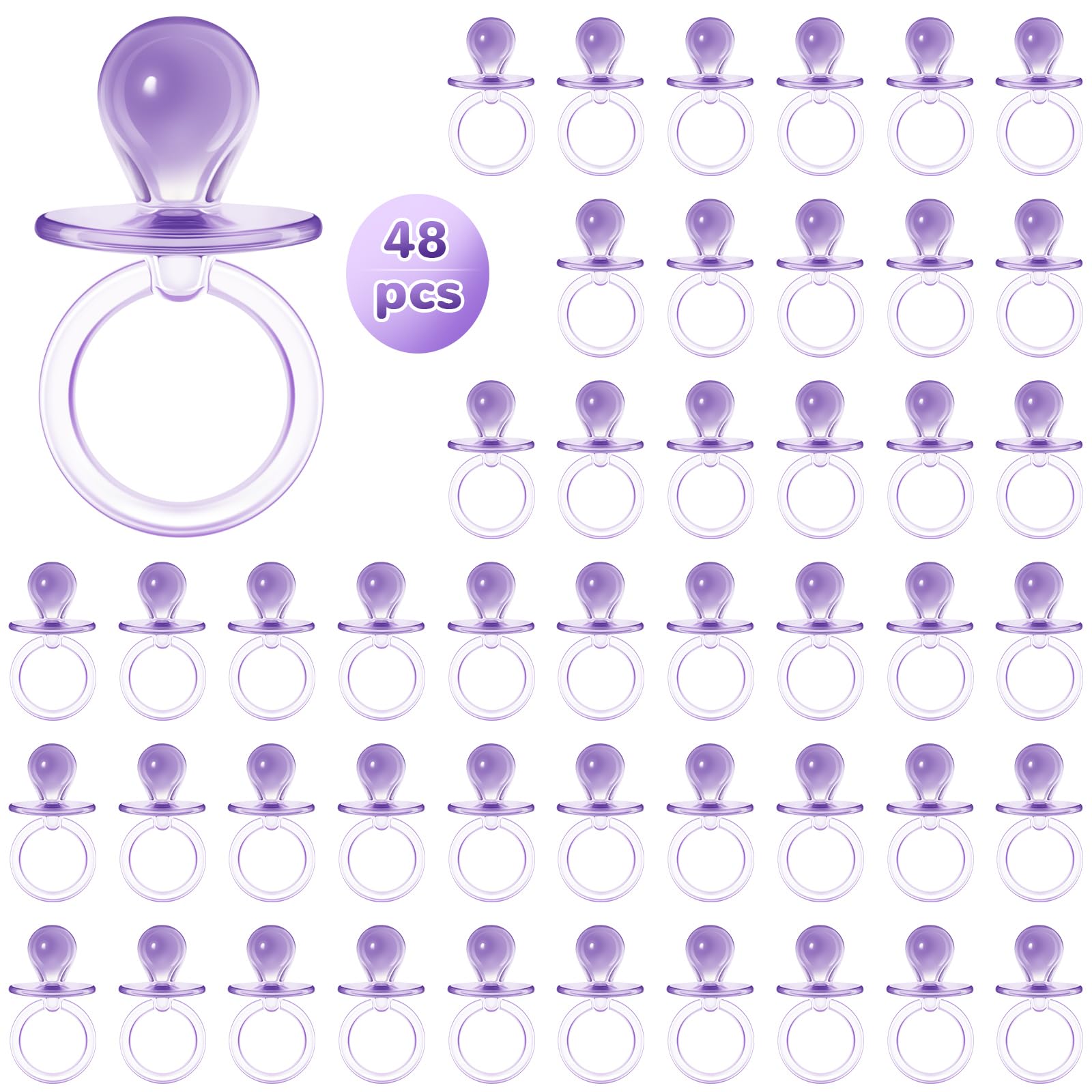 Jetec 48 Pieces 2.5 Inch Acrylic Baby Pacifiers Gender Reveal Party Decorations for DIY Baby Shower Birthday Party Favors(Purple)
