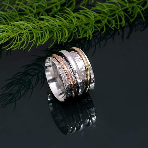 Miniatura 113 de Veracity Jewelry Sterling Silver Fidget Ring Spinner Ring Anxiety Relieving Rings For Unisex Meditation Thumb Worry Healing Birthday Promise Band