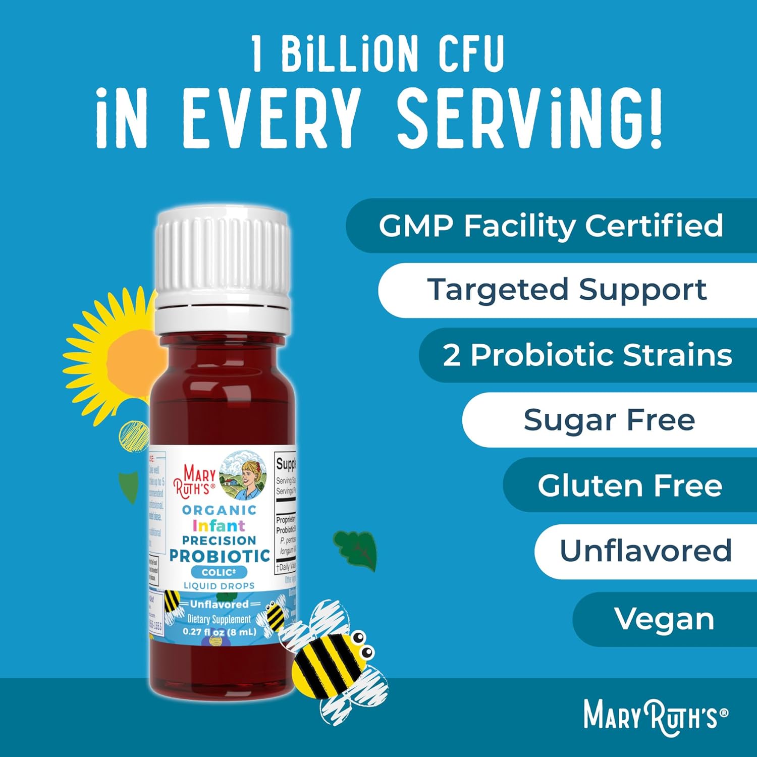 MaryRuth Organics Baby Probiotic Drops | Liquid Precision Probiotics for Digestive Health | Colic Calm | Occasional Colic Baby Relief | USDA Organic | Vegan | Baby Essentials| 30 Servings - Image 7