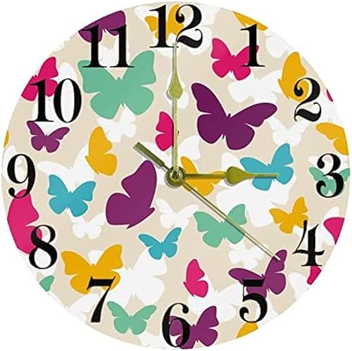 Wall Clock Butterfly Wall Clock, 10 Inch Silent Non Ticking Quartz Battery Operated Round Wall Clocks for HomeKitchenOfficeSchool Clock