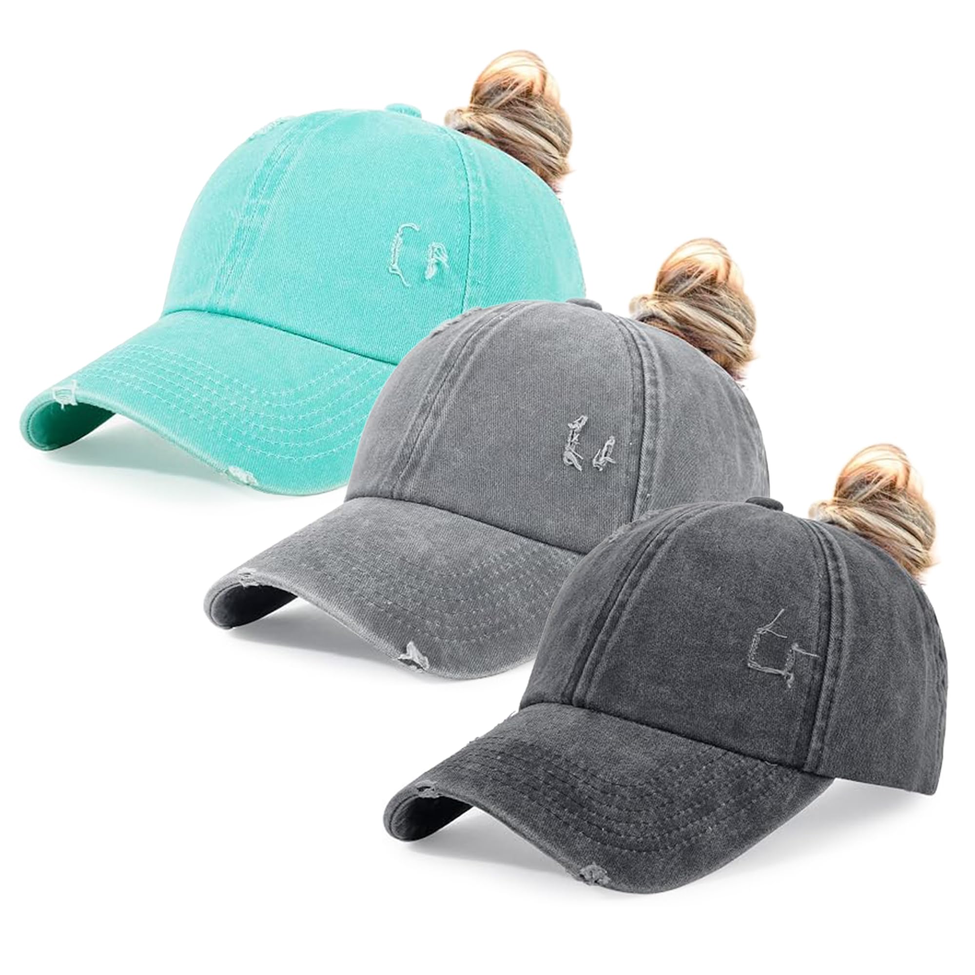 HH HOFNEN Ponytail Hat for Women Washed Distressed Baseball Cap Ponycaps