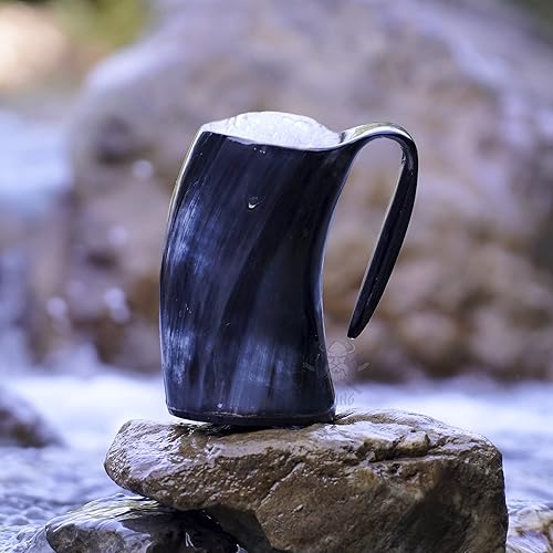 Miniatura 4 de Viking Traders Taza original medieval vikinga con cuerno para beber, hecha a mano de cuerno genuino con revestimiento seguro para alimentos y pulida