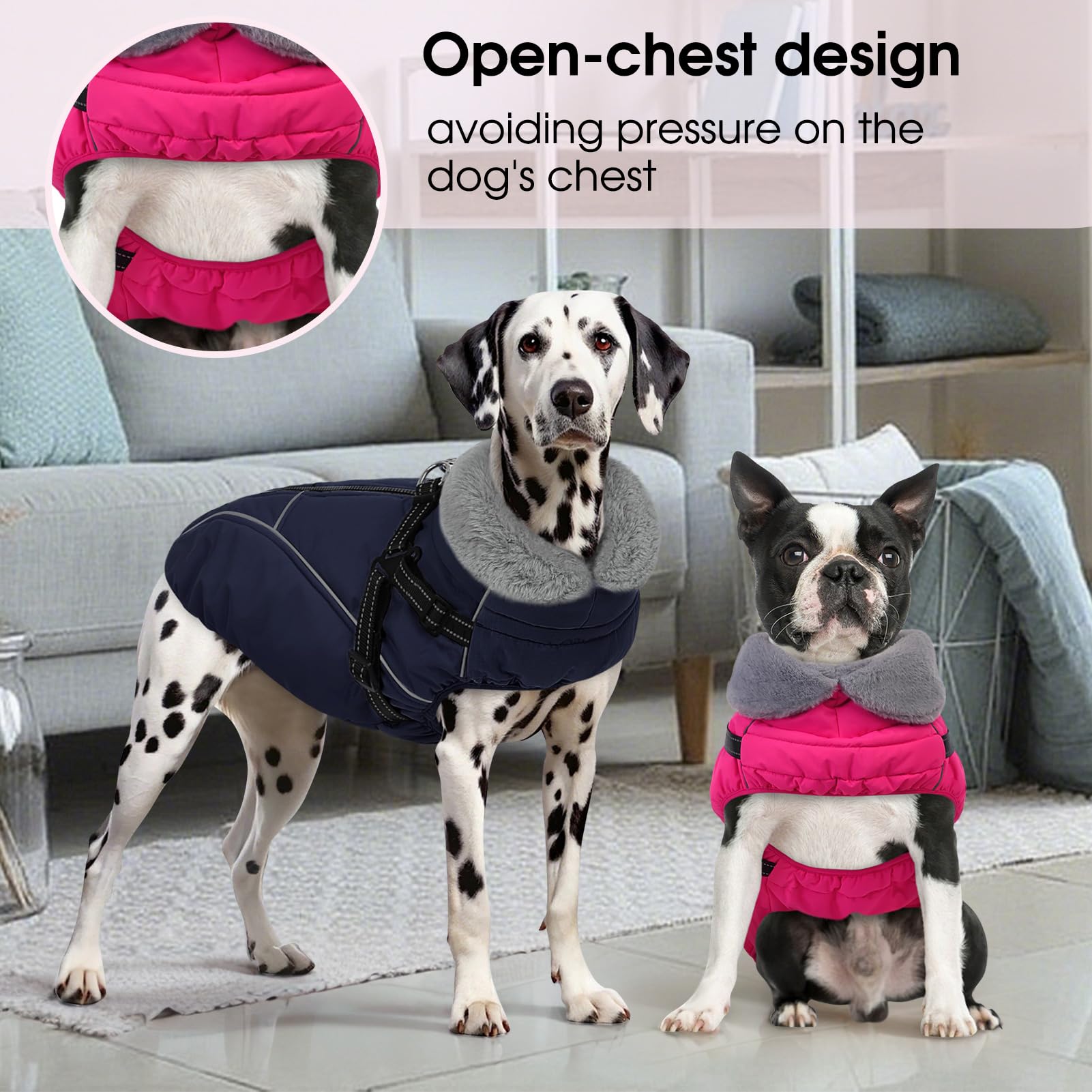 Manteau pour chiens de taille moyenne, veste de neige en polaire chaude réfléchissante pour animal de compagnie par temps froid, bleu foncé, taille M