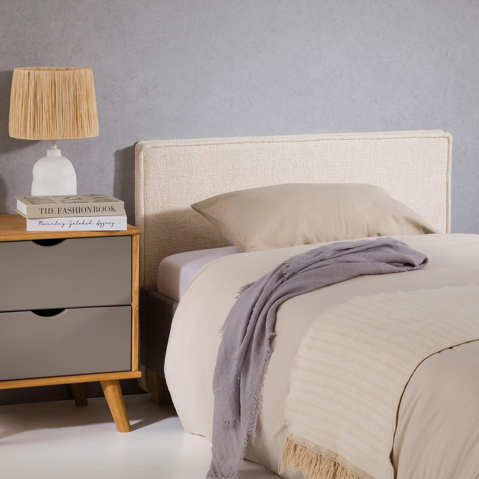 IDIMEX Tête de lit YOLAN 90 rembourrée, en Tissu Polyester pour lit 90 cm, sur Pieds en Plastique, Blanc