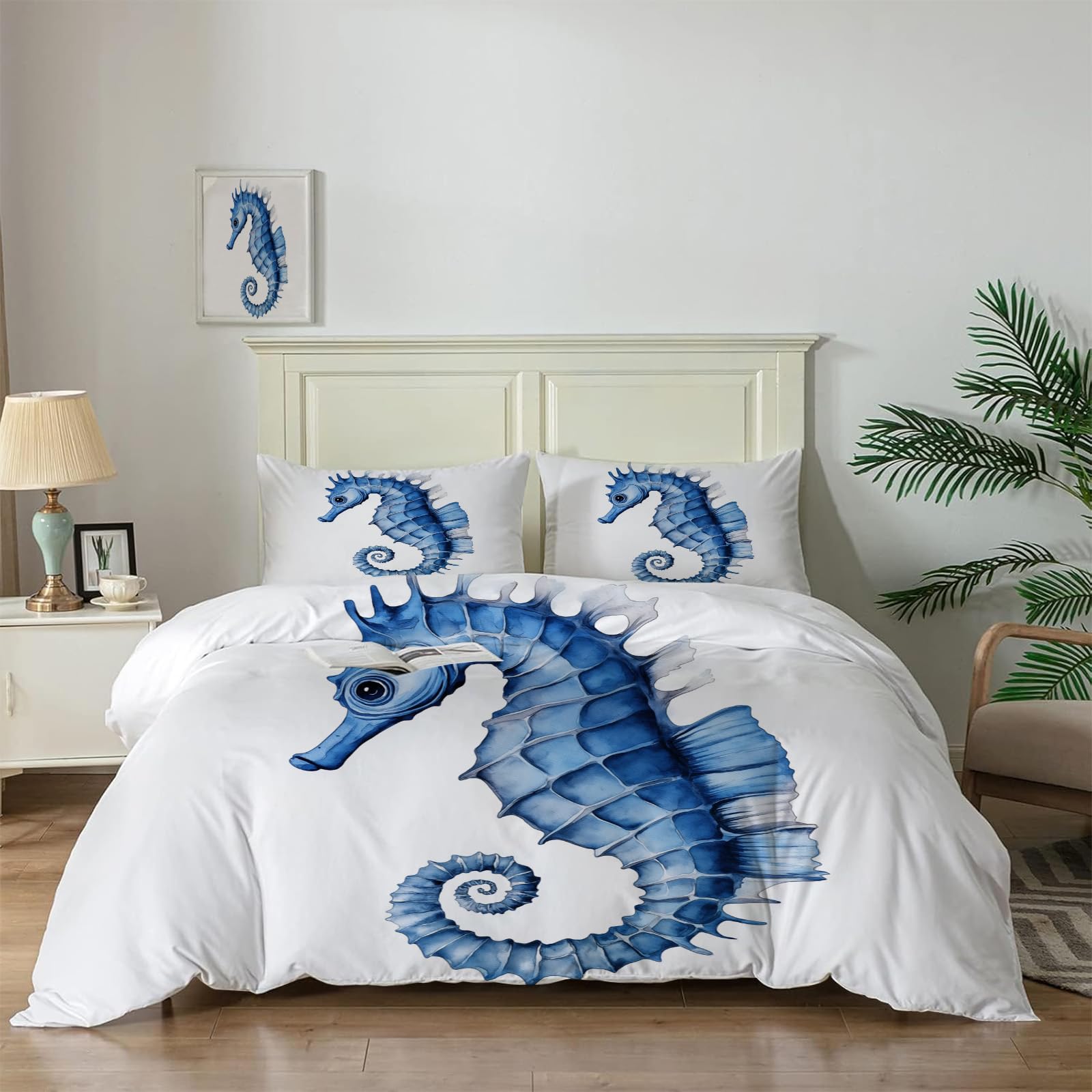 Housse de couette hippocampe 240x260 cm anti-plis pour un lit d'enfant toujours impeccable et ordonné