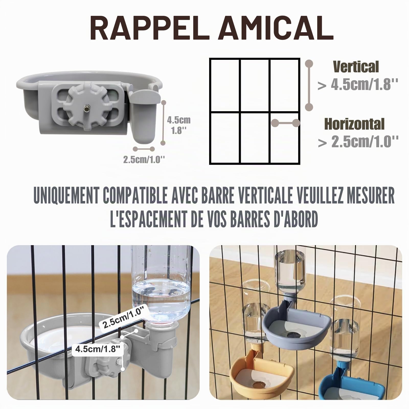 Distributeur Automatique de Nourriture et d'eau pour Animaux de Compagnie, Ensemble de Fontaine à Gravité pour Chien, Chat, Lapin, Cochon d'Inde, Chinchilla, Furet, Hérisson (Gris)
