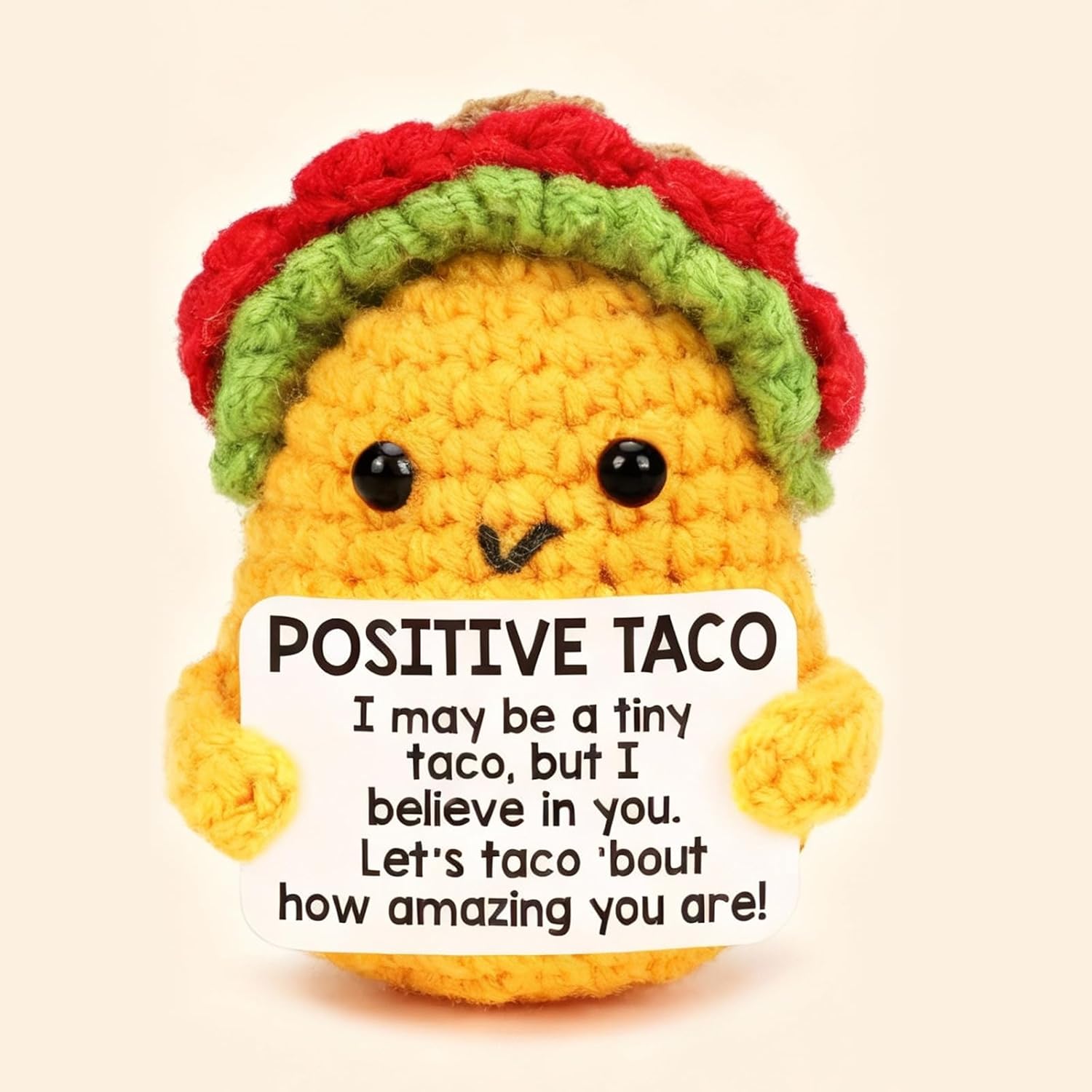 Positive Handmade Crochet Taco, Funny Birthday Gag Gift for Women Men, Emotional Support Gift for Living Room,Bedroom,Kitchen,Bookshelf,Office Desktop Decoration, Comes with Message Card