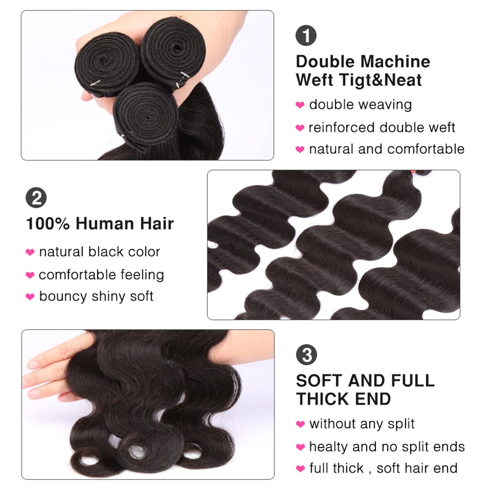 Paquetes de Cabello Onda corporal 3 PCS TRABAJA Y 1 PC Paquetes de cierre peruanos Paquetes de tejido for el cabello con 4x4 Cierre de encaje Remy Human Hair Weave Bundles for mujeres negras Extension