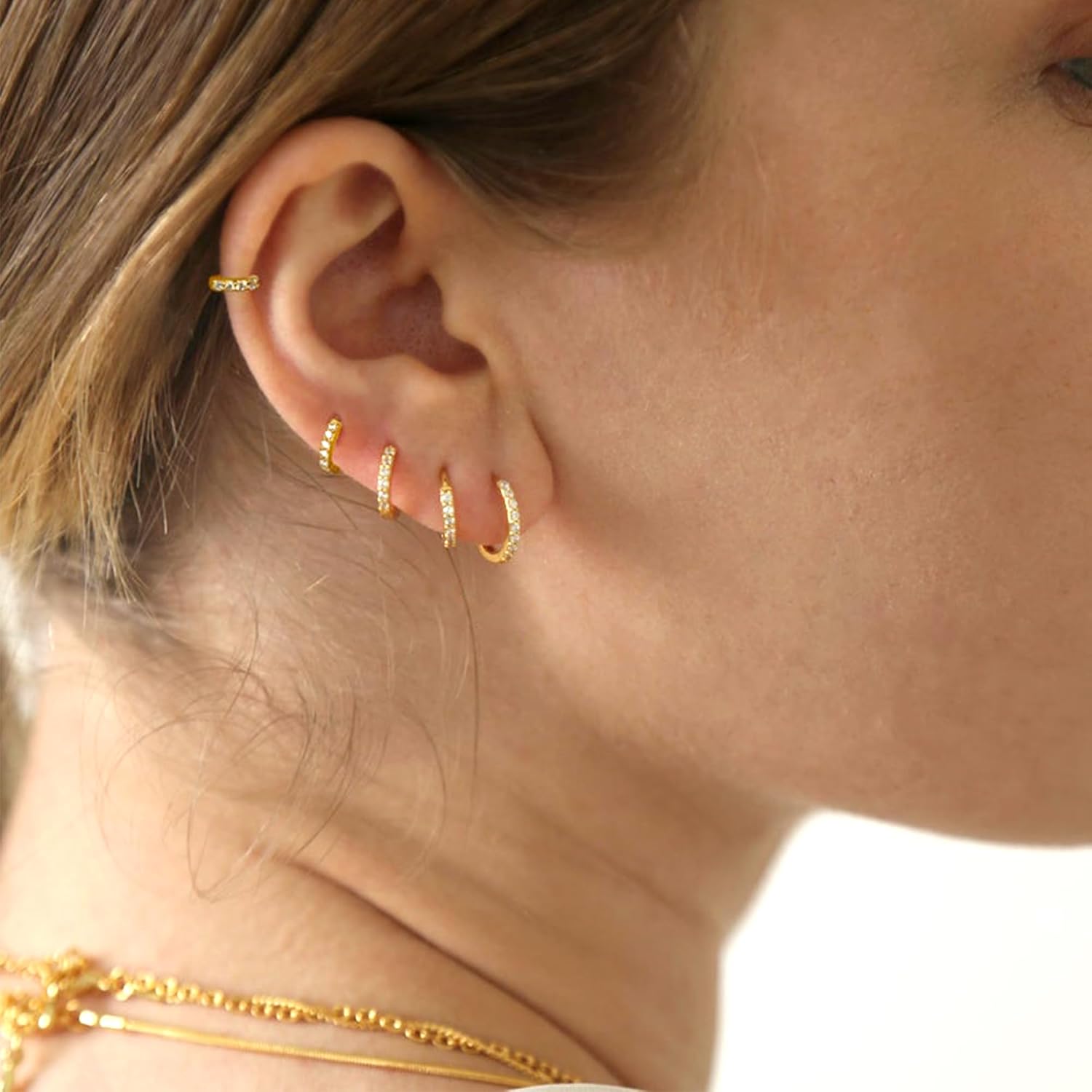 Small Earrings Sets 14K Gold Silver Hoop Earrings for Women Huggie Cartilage Earring Set Cute Mini Thin Tragus Hoops Multiple Piercings Aretes Earrings Sets for Women Trendy (6-8-10-12-14-16) mm