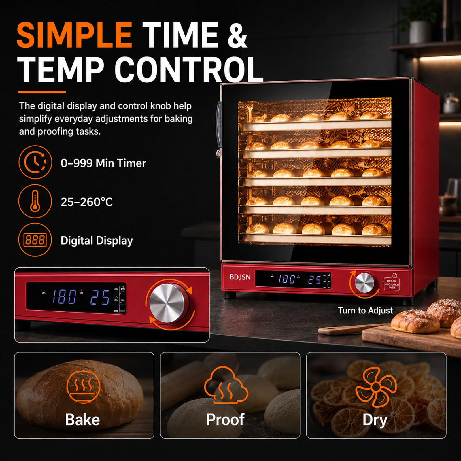 Four À Convection Professionnel 80 L, 10 Niveaux Pour Cuisson, Fermentation Et Séchage, Air Chaud À Double Ventilateur, 25–260 °c, Minuterie 999 Min, 2800 W, Pour Pain, Gâteaux, Pâtisseries