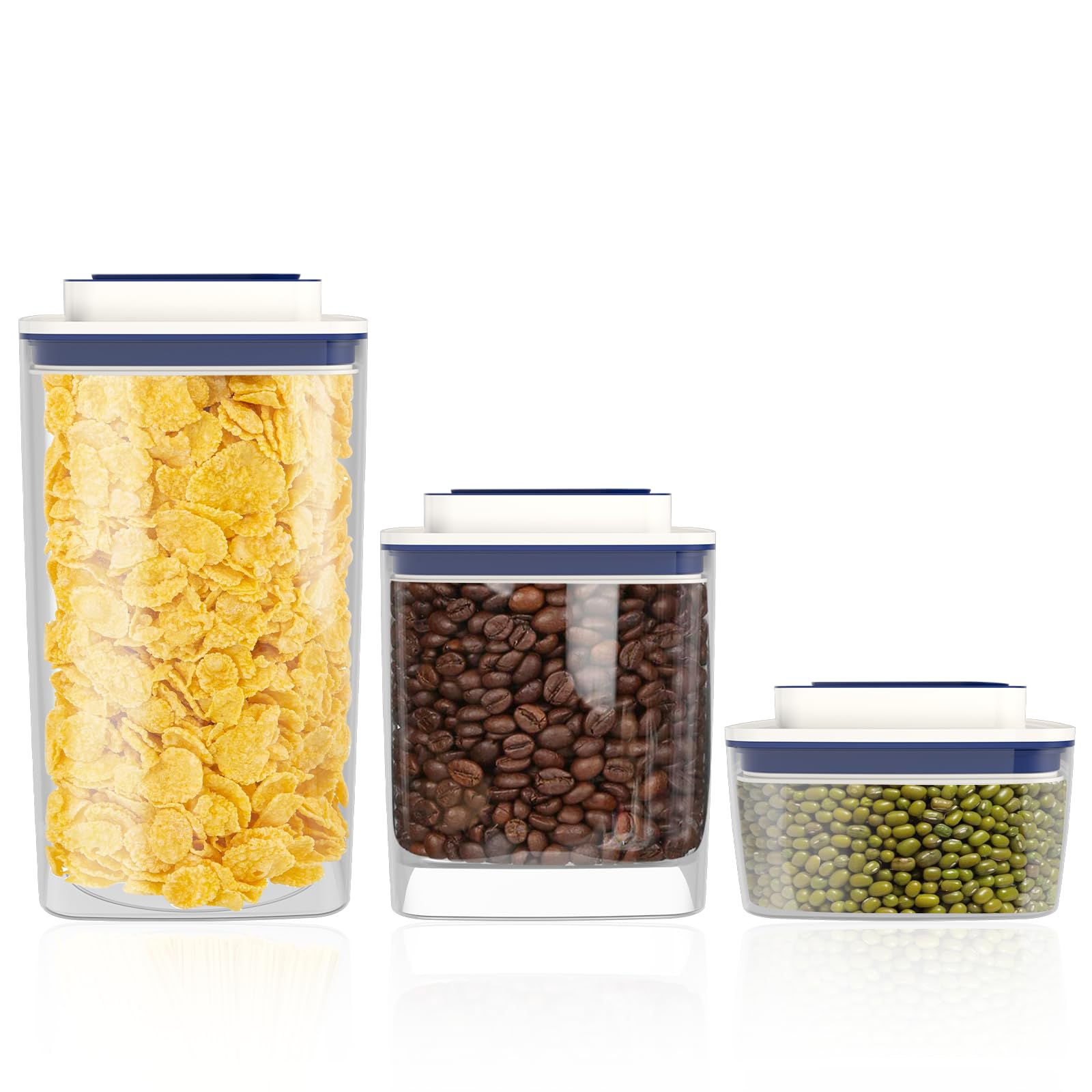 Bakpoco Vakuumversiegelte Frischhaltedosen für Kaffeebohnen, Müsli, Snacks, Gewürze, luftdichte Aufbewahrungsbehälter mit Luftpumpe, 3 Stück, kompakte, transparente Küchen- und