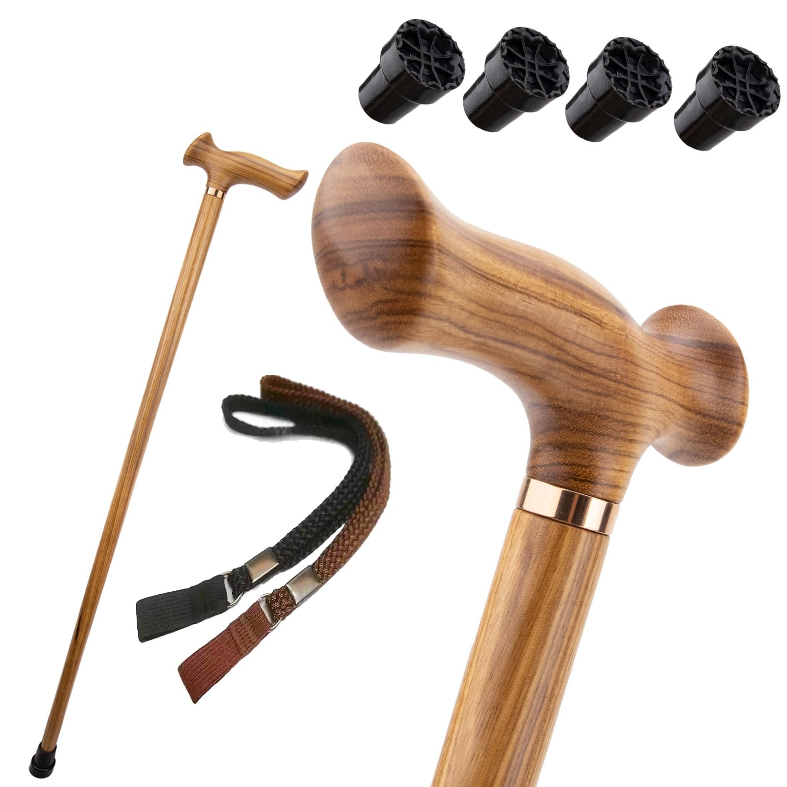 Bastones de Madera Amarillos, con Correa y 4 Puntas Antideslizantes Extraíbles Bastón Decorativo de Lujo para Hombre y Mujer de Cospaly 96 Cm