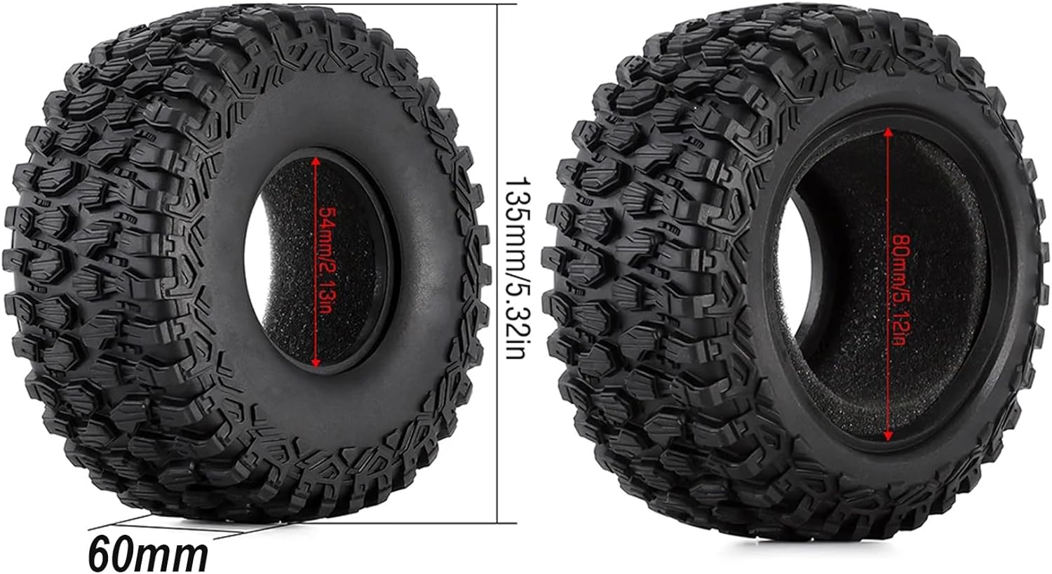 4PCS 135mm All Terrain Rubber Tires RC Tyres Set Compatible with 1/7 Short Course Truck Desert Racer RC Car (Tire)