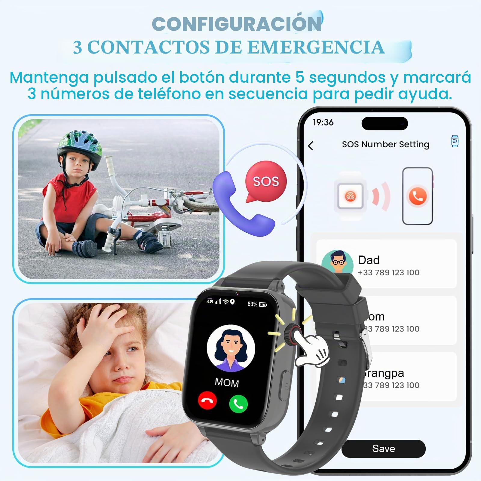 Smartwatch Niños 4G Llamadas, Reloj Inteligente Niño con GPS Telefono | Videollamada SOS Chat de Voz Modo Clase Cámara Cronómetro Podómetro, Reloj Infantil Niño Niña de 4 a 12 Años Negro