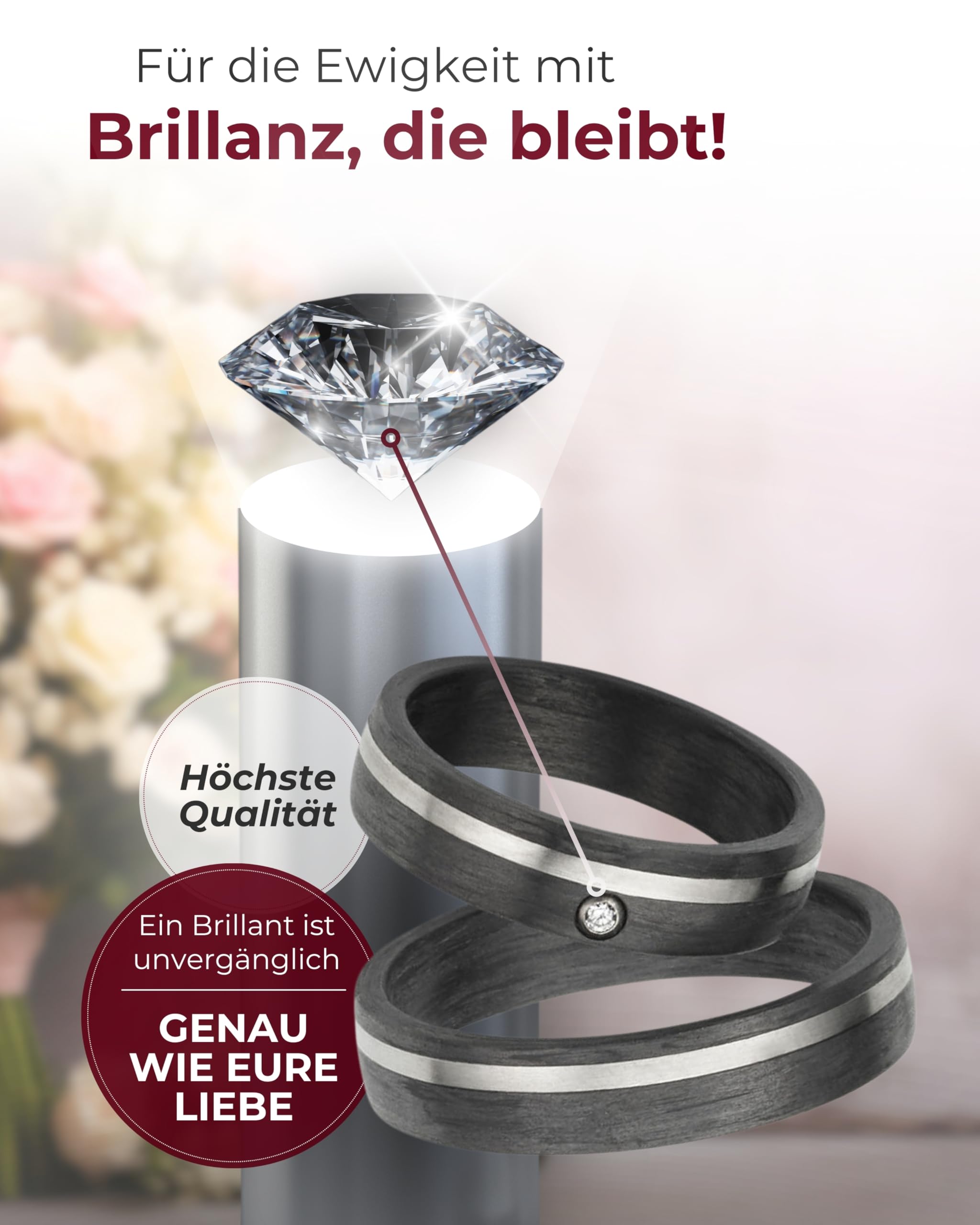 123traumringe Eheringe in Carbon & Titan I Partnerringe mit Brillant & Etui I Gravierbare Eheringe mit Ringgröße 50-70 mm I Hochwertige Verlobungsringe in 5 mm Breite & 1,9 mm Stärke I P15A