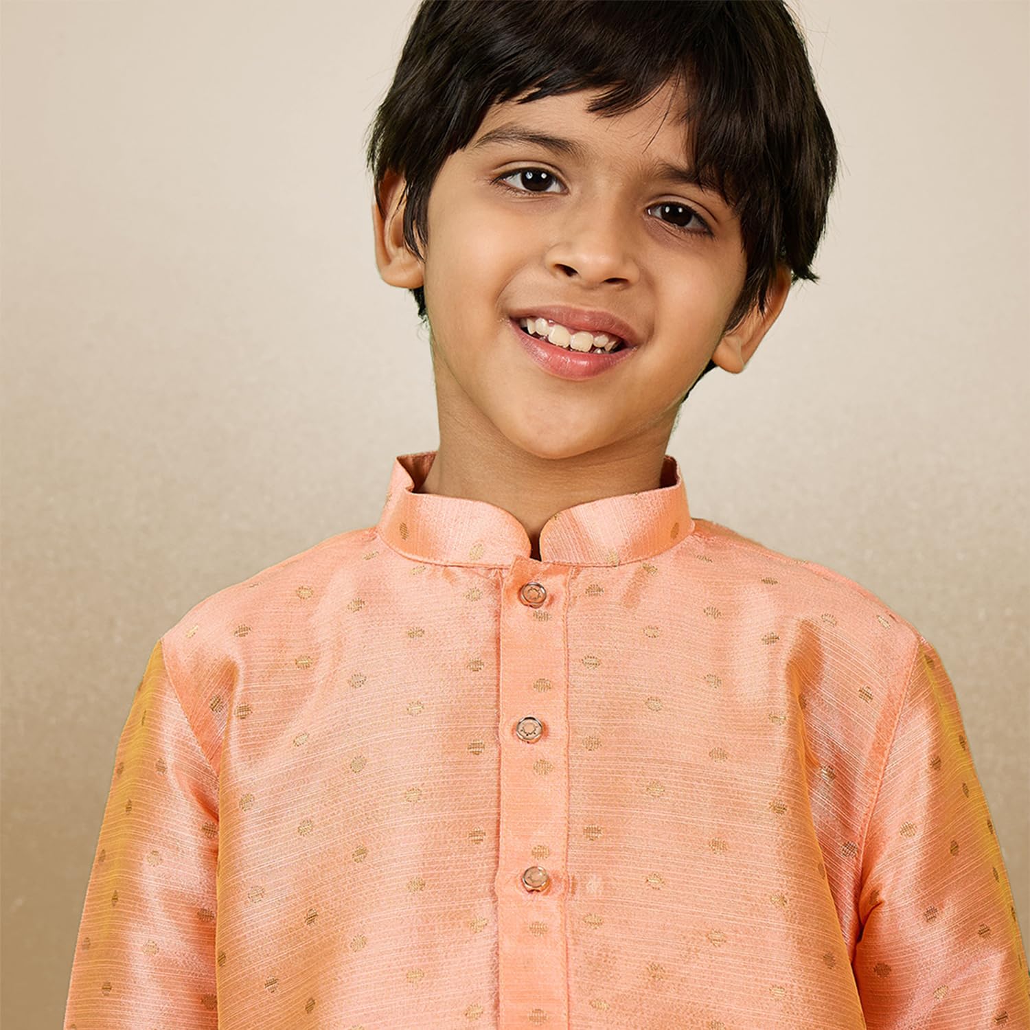 Sanwara Boys Orange Jacquard Elegant Ethnic Attire Kurta (26) 4