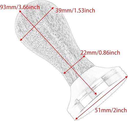 Miniatura 5 de DIBTSA Manipulador de café expreso de 2.008 in, con base plana de acero inoxidable 304 y mango de madera para portafiltro