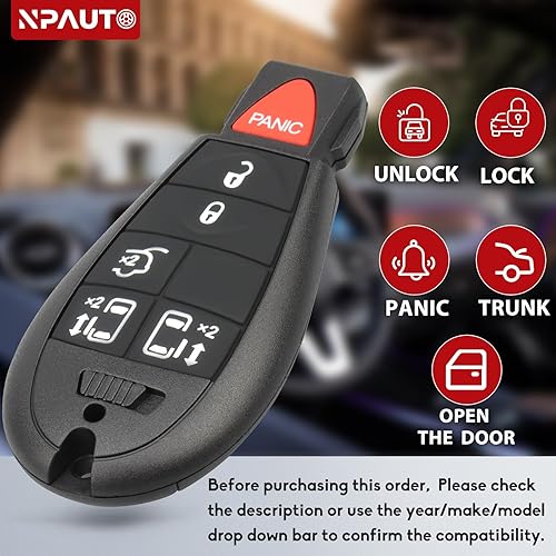 Miniatura 5 de NPAUTO Llavero de repuesto para Chrysler Town and Country 2008-2016, Dodge Grand Caravan 2008-2020 - Llavero de automóvil con control remoto de