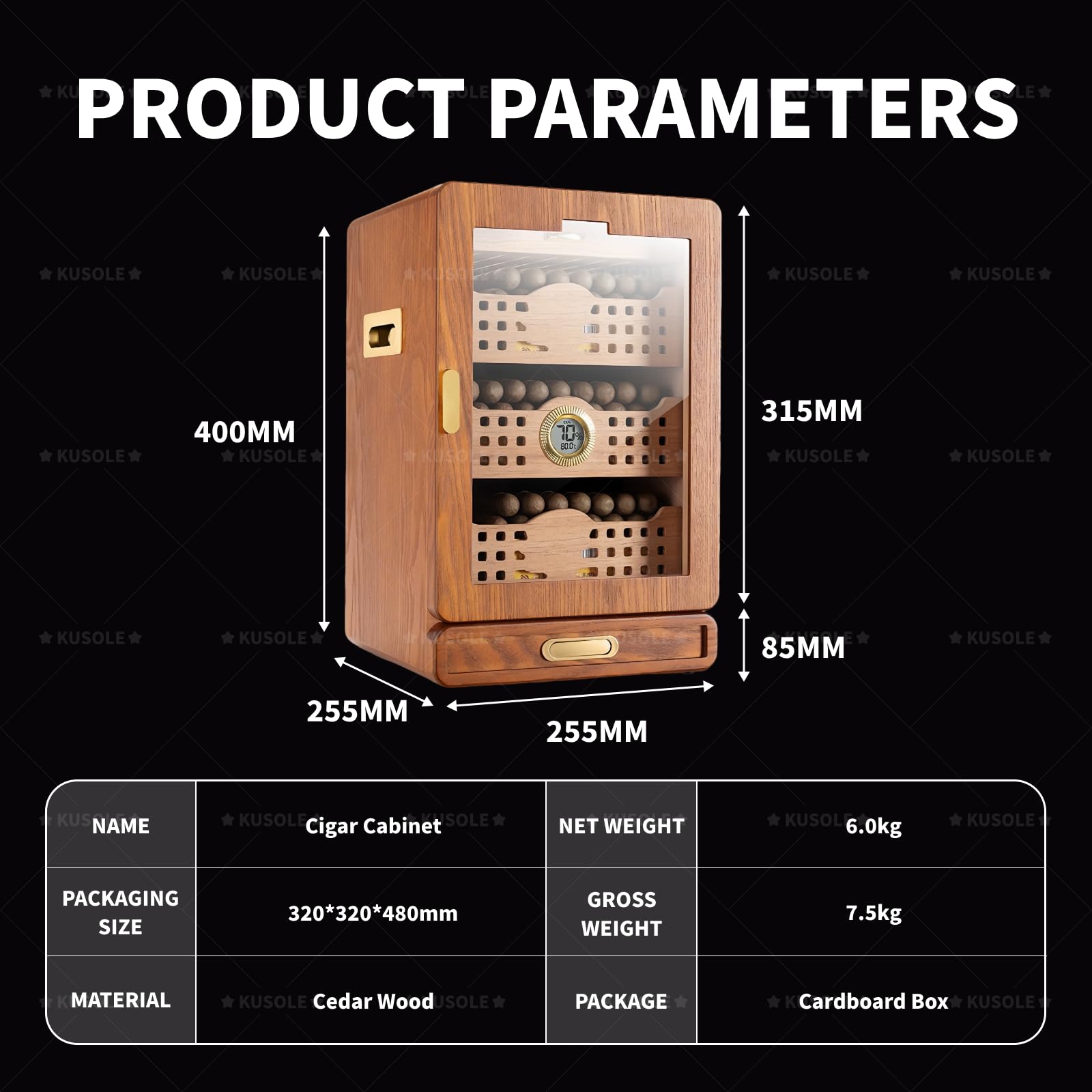 Humidor na cygara, nawilżacz i chłodziarka do cygar, wbudowany precyzyjny elektroniczny termometr i higrometr, idealny do wystroju domu lub biura.