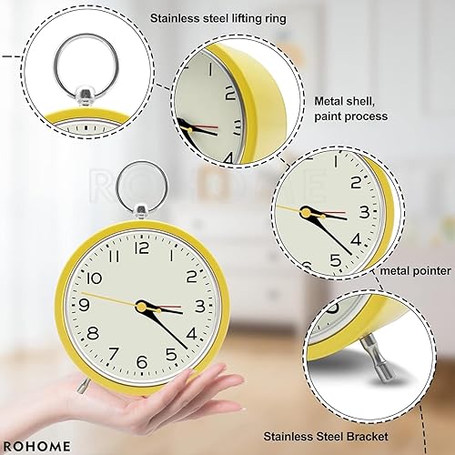 Miniatura 2 de Rohome Reloj despertador pequeño con luz nocturna, movimiento de cuarzo silencioso, sin tictac, decorativo, para colgar en la pared, para mesita de