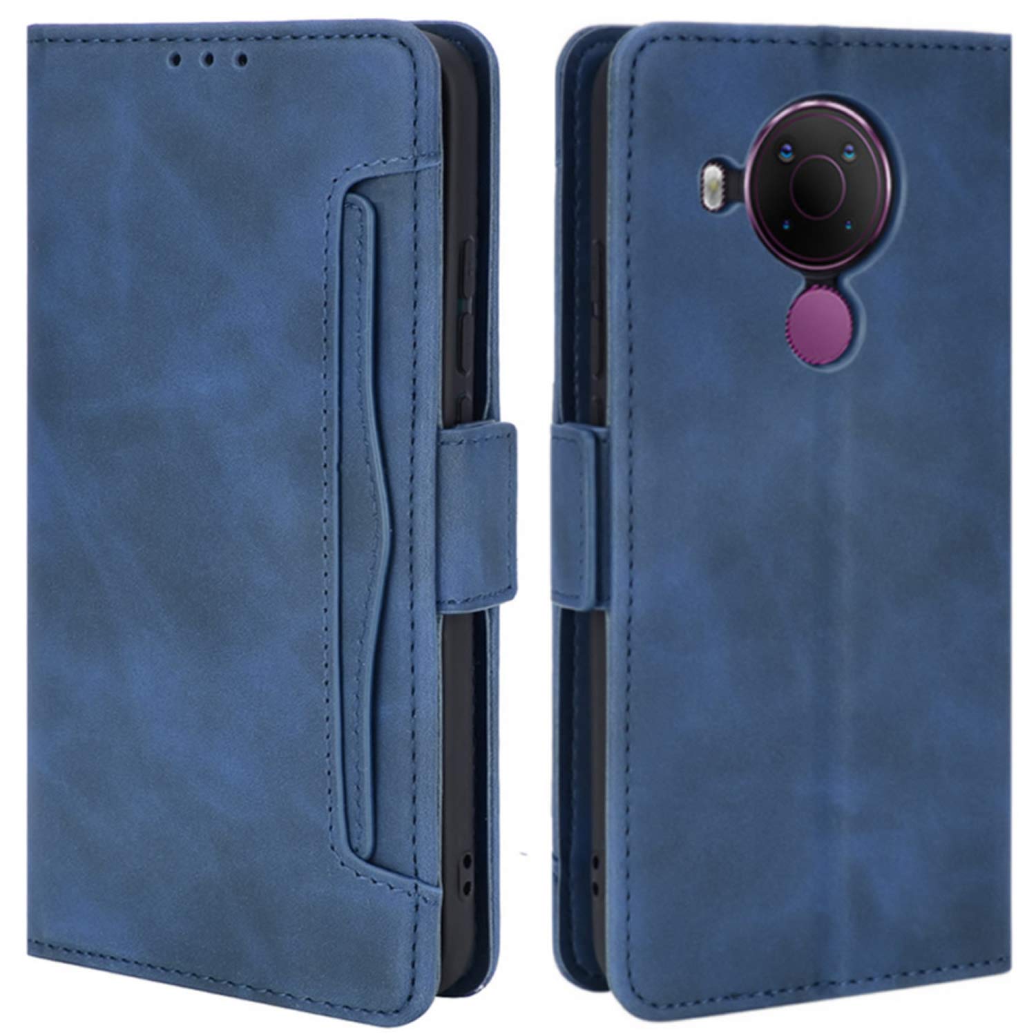 Retro Leder-Hülle Für Nokia 5.3 – Klapphülle Mit Kartenfächern, Magnetverschluss & Ständerfunktion, Blau