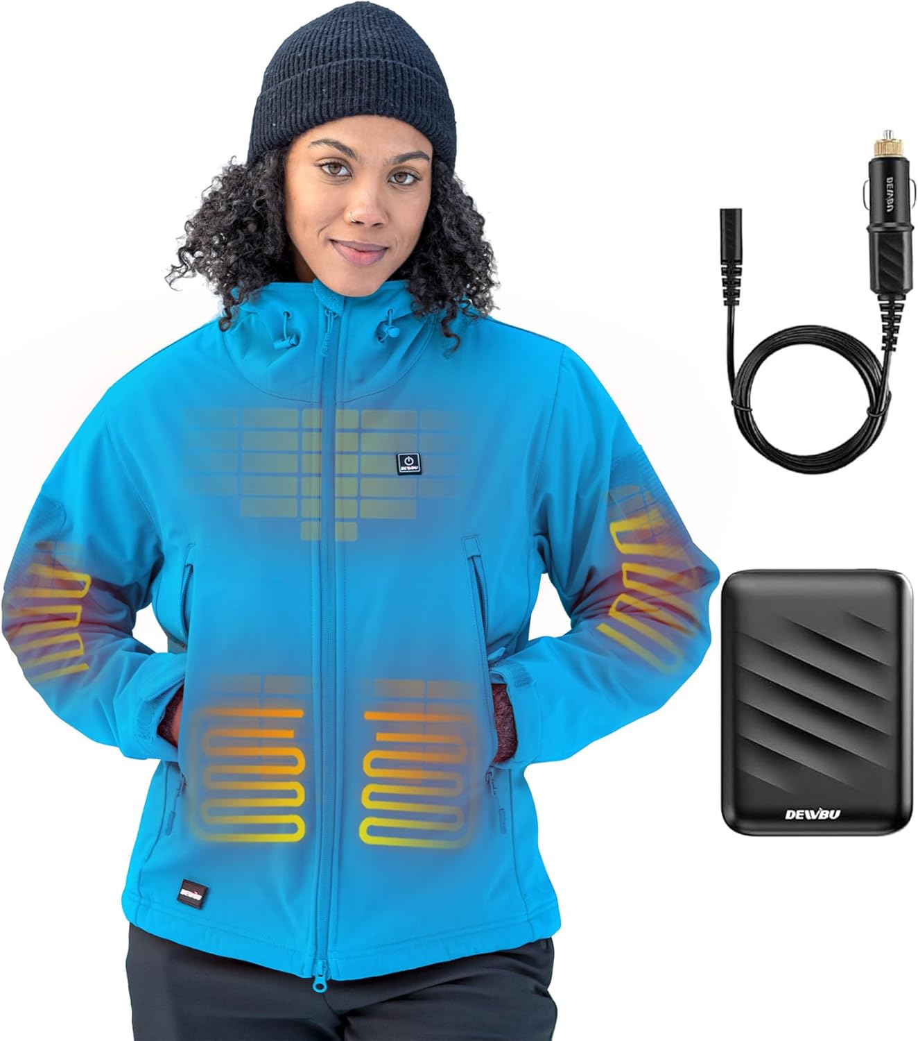 DEWBU Women's Heated Jacket (Ice Blue, XS) with Cigarette Lighter Cable