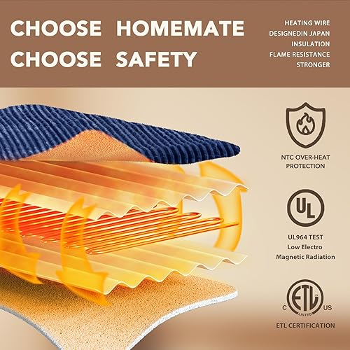 Vista 3 de Homemate Manta térmica eléctrica de 50 x 60 pulgadas, manta térmica de 1/2/4/6/8 horas de apagado automático, 10 niveles de calor, protección contra