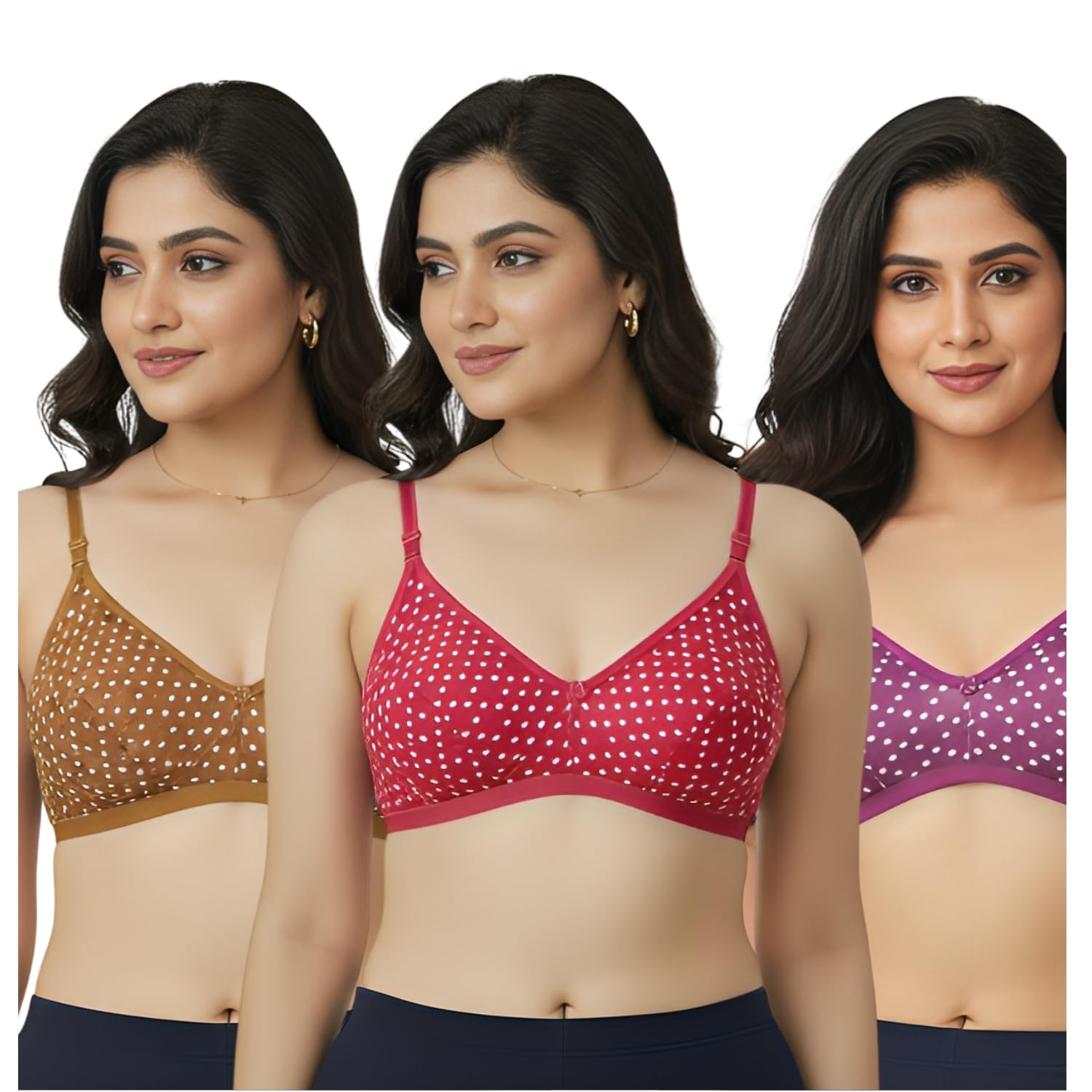 aimly Women's Cotton Non-Padded Non-Wired Printed Bra Pack of 3-picture-26