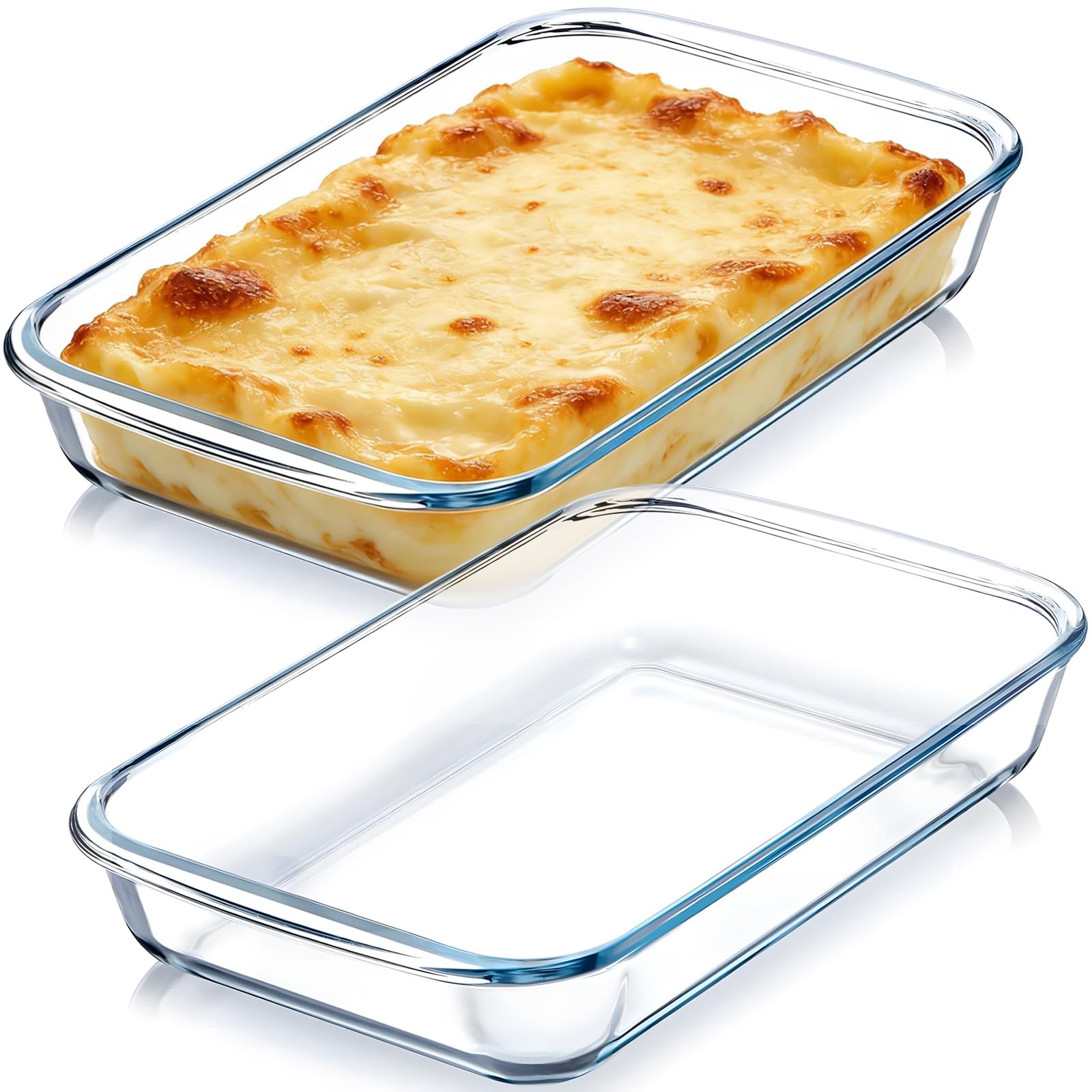 Fuente Horno Vidrio Borosilicato con Mango Doble Resistente Calor, 25.8x15.1x4.5cm Bandeja Cristal Espesado y Prueba Explosiones, Fuente Horno Lasaña Pequeño para Microondas, Frigorífico, Lavavajillas