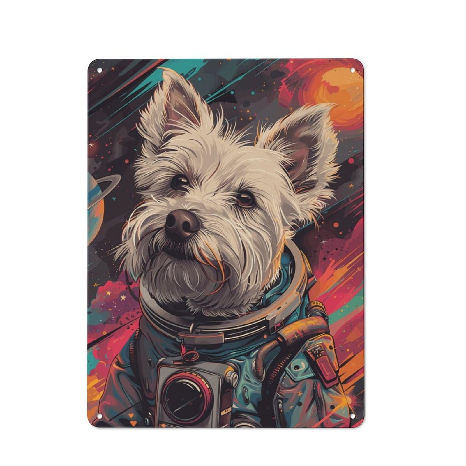 Junmoney Astronaut Space Terrier Tin Wall Plaque 40X30cm With For Man Cave Or Games Room, A Housewarming Gift For Leisure-Room Decor Enthusiasts