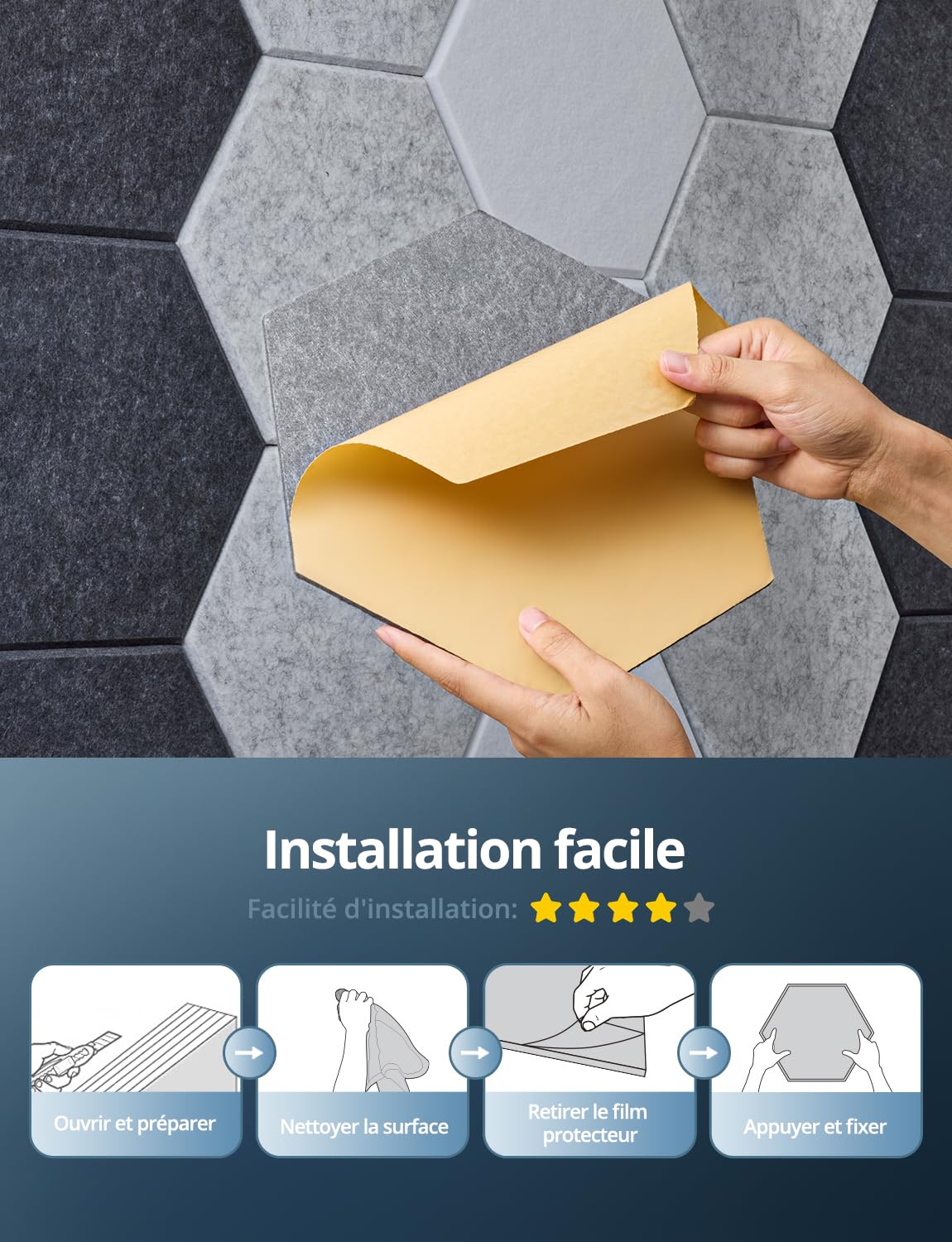 Kuchoow panneau acoustique mural hexagonal autocollant, lot de 12, panneaux acoustiques décoratifs absorption pour mur, plafond et porte, gaming, home studio, bureau, 30 x 26 x 0,9 cm, noir