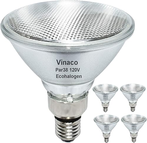 Vinaco PAR38 - Luz de inundación halógena PAR38, 4 unidades, regulable, 150 W, 120 V, alto brillo 2400 lm, bombilla PAR38 con base E26, 2800 K,